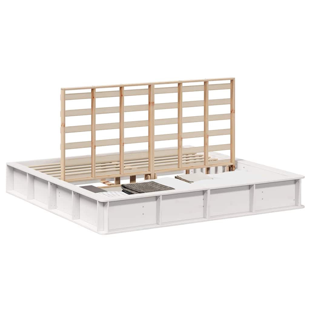 Bed Frame with Storage White 180 x 200 cm Solid Pine Wood