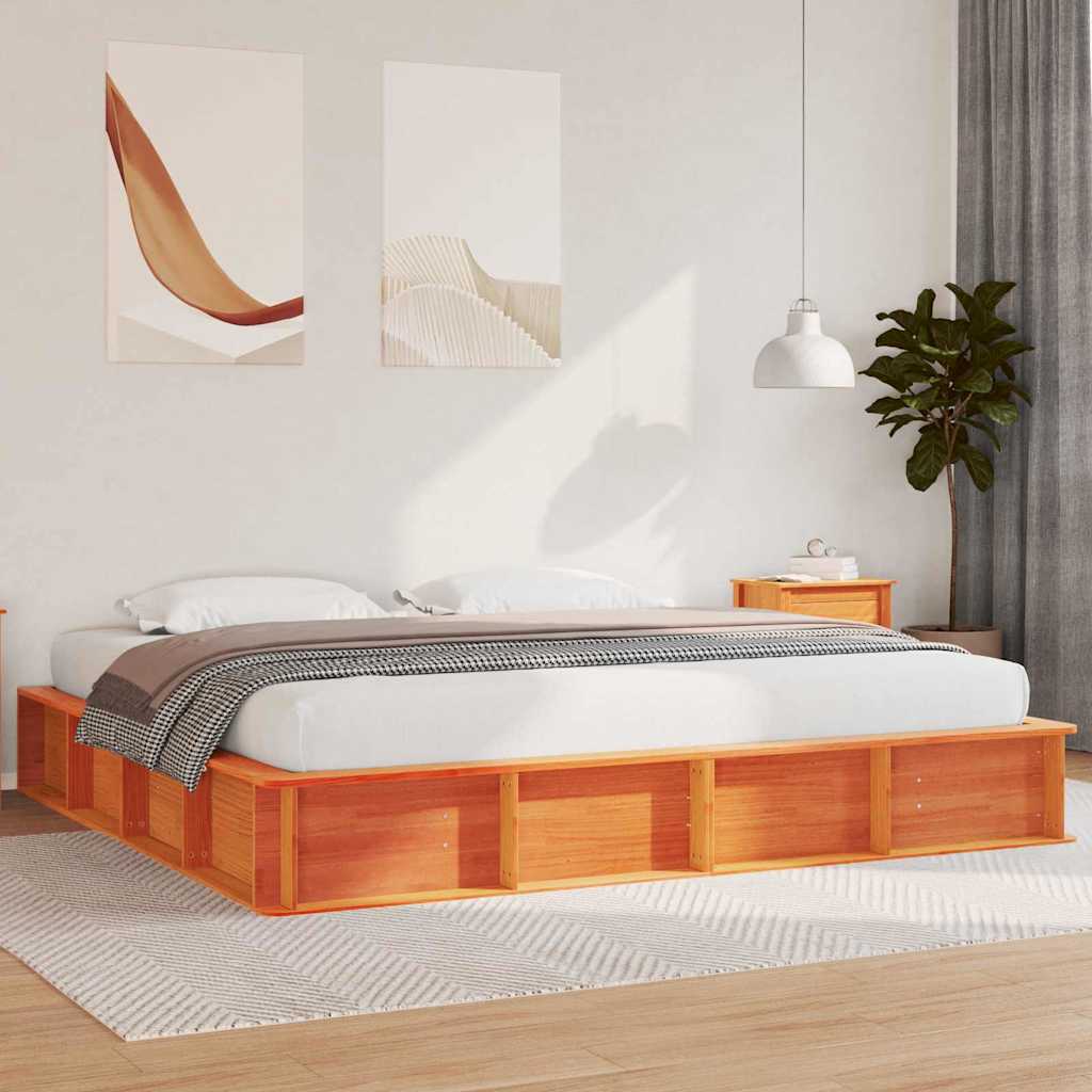 Bed Frame with Storage Wax brown 180 x 200 cm Solid Pine Wood