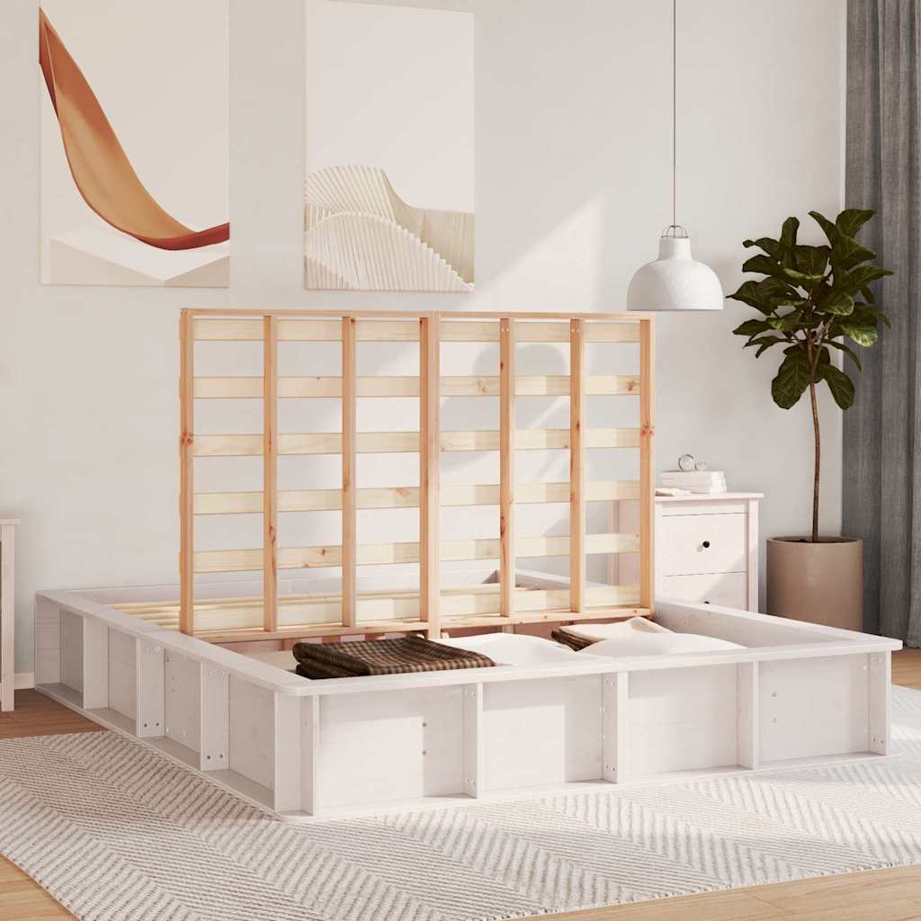 Bed Frame with Storage White 160 x 200 cm Solid Pine Wood
