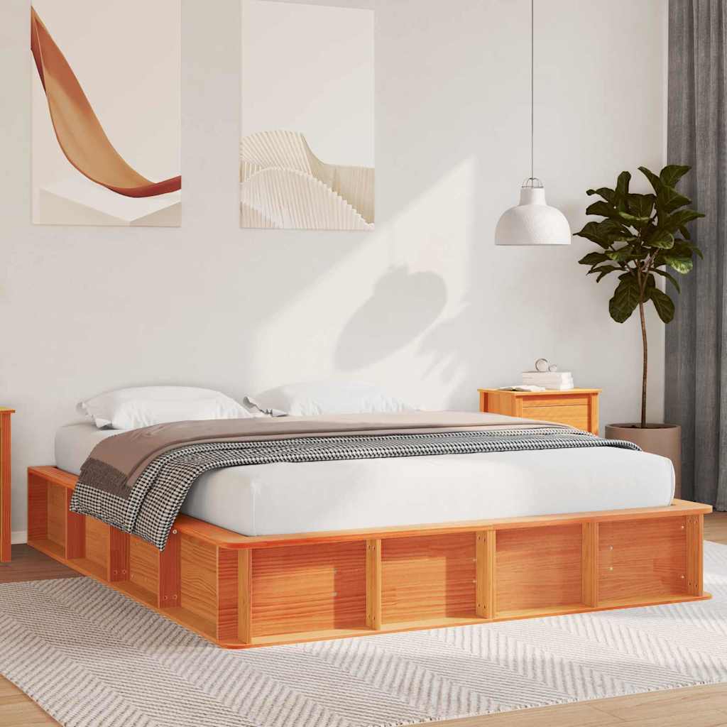 Bed Frame with Storage Wax brown 160 x 200 cm Solid Pine Wood