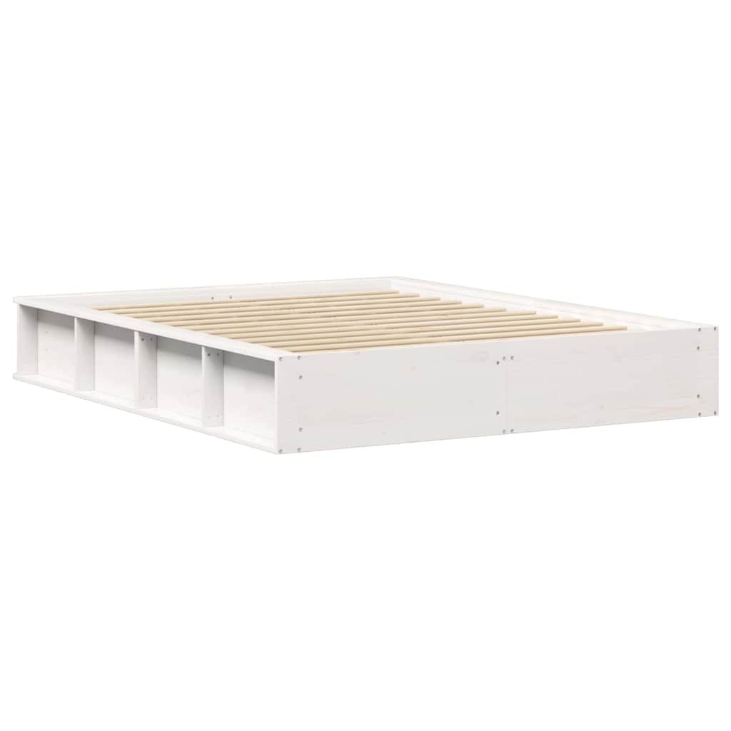 Bed Frame with Storage White 150 x 200 cm Solid Pine Wood