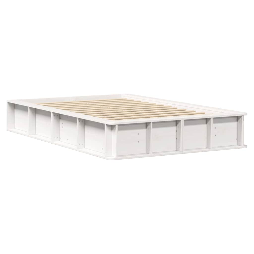 Bed Frame with Storage White 140 x 200 cm Solid Pine Wood