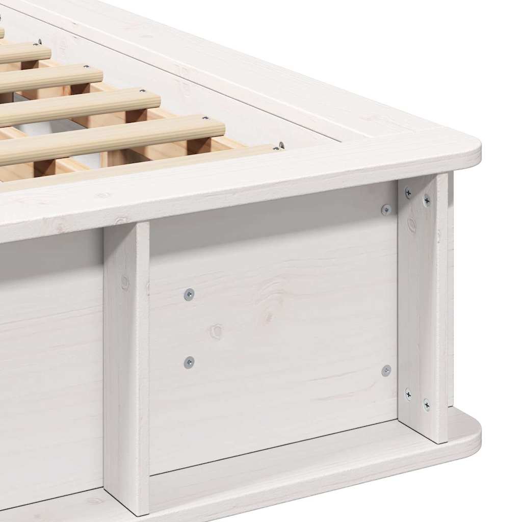 Bed Frame with Storage White 120 x 200 cm Solid Pine Wood