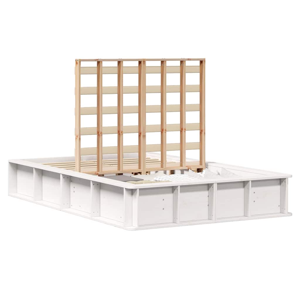 Bed Frame with Storage White 120 x 200 cm Solid Pine Wood