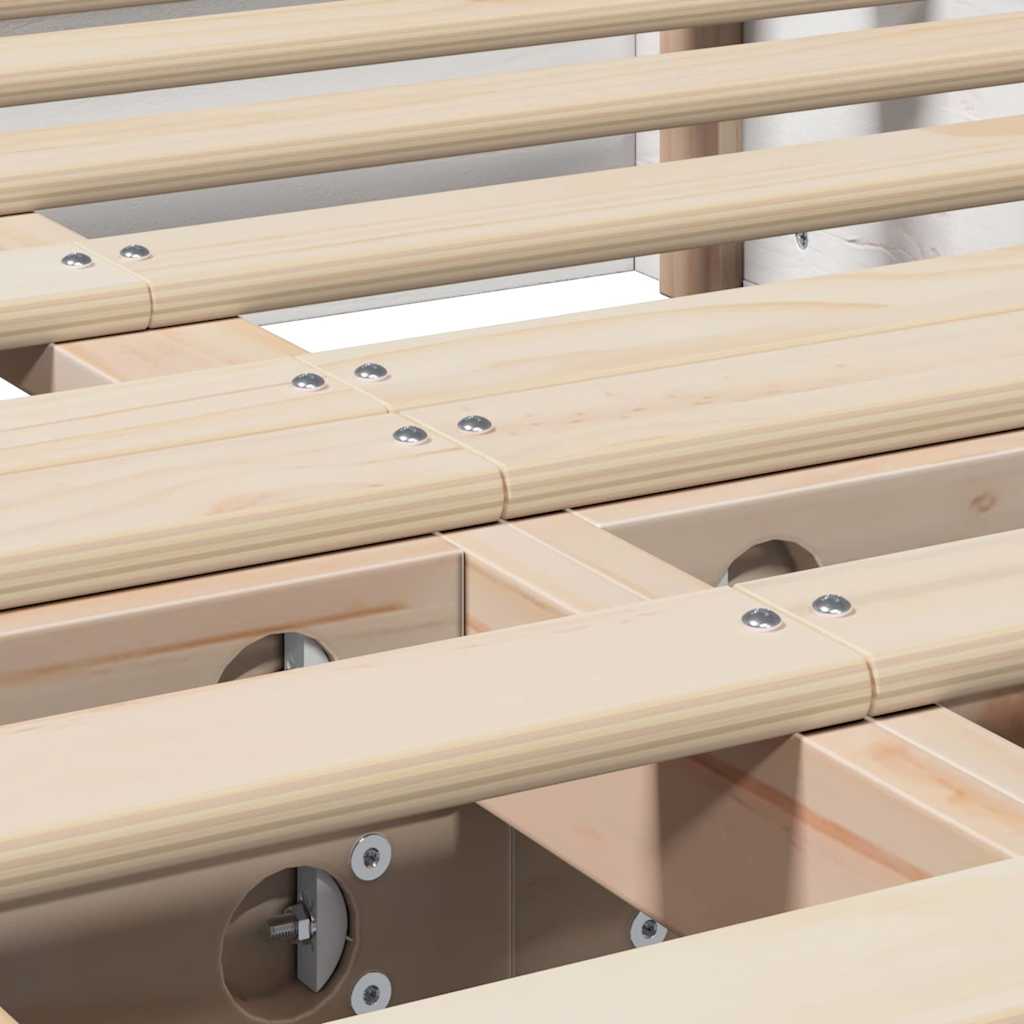 Bed Frame with Storage White 140 x 190 cm Solid Pine Wood