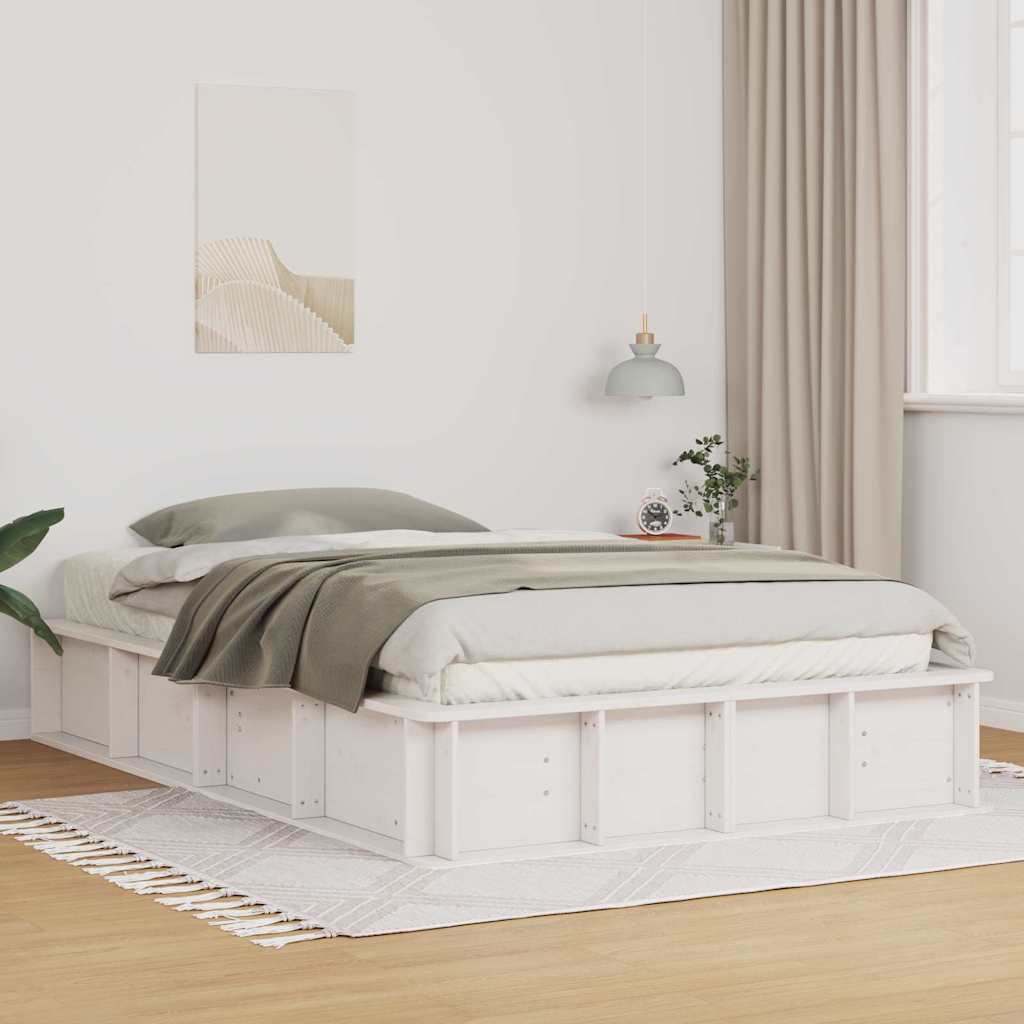 Bed Frame with Storage White 140 x 190 cm Solid Pine Wood