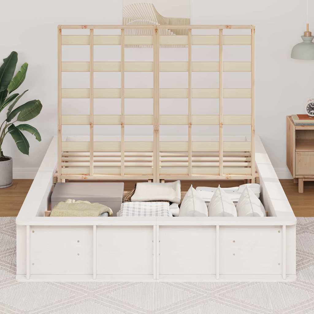 Bed Frame with Storage White 140 x 190 cm Solid Pine Wood