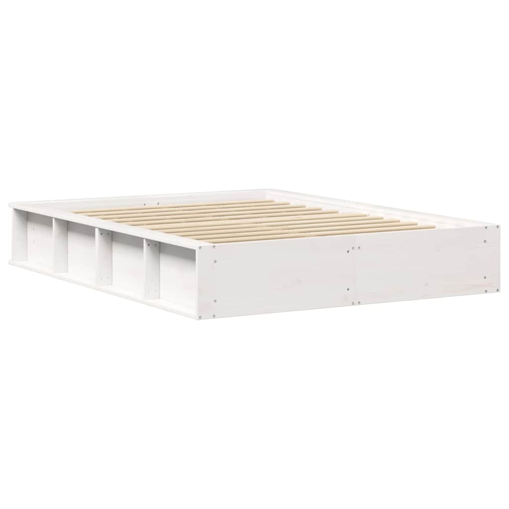 Bed Frame with Storage White 140 x 190 cm Solid Pine Wood