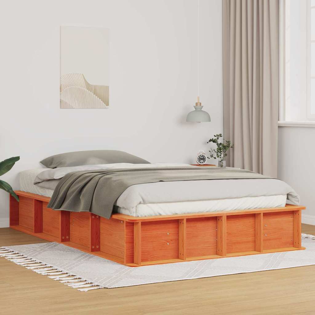 Bed Frame with Storage Wax brown 135 x 190 cm Solid Pine Wood