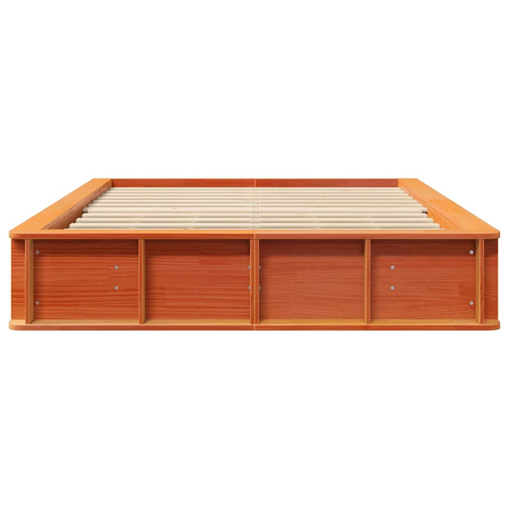 Bed Frame with Storage Wax brown 135 x 190 cm Solid Pine Wood