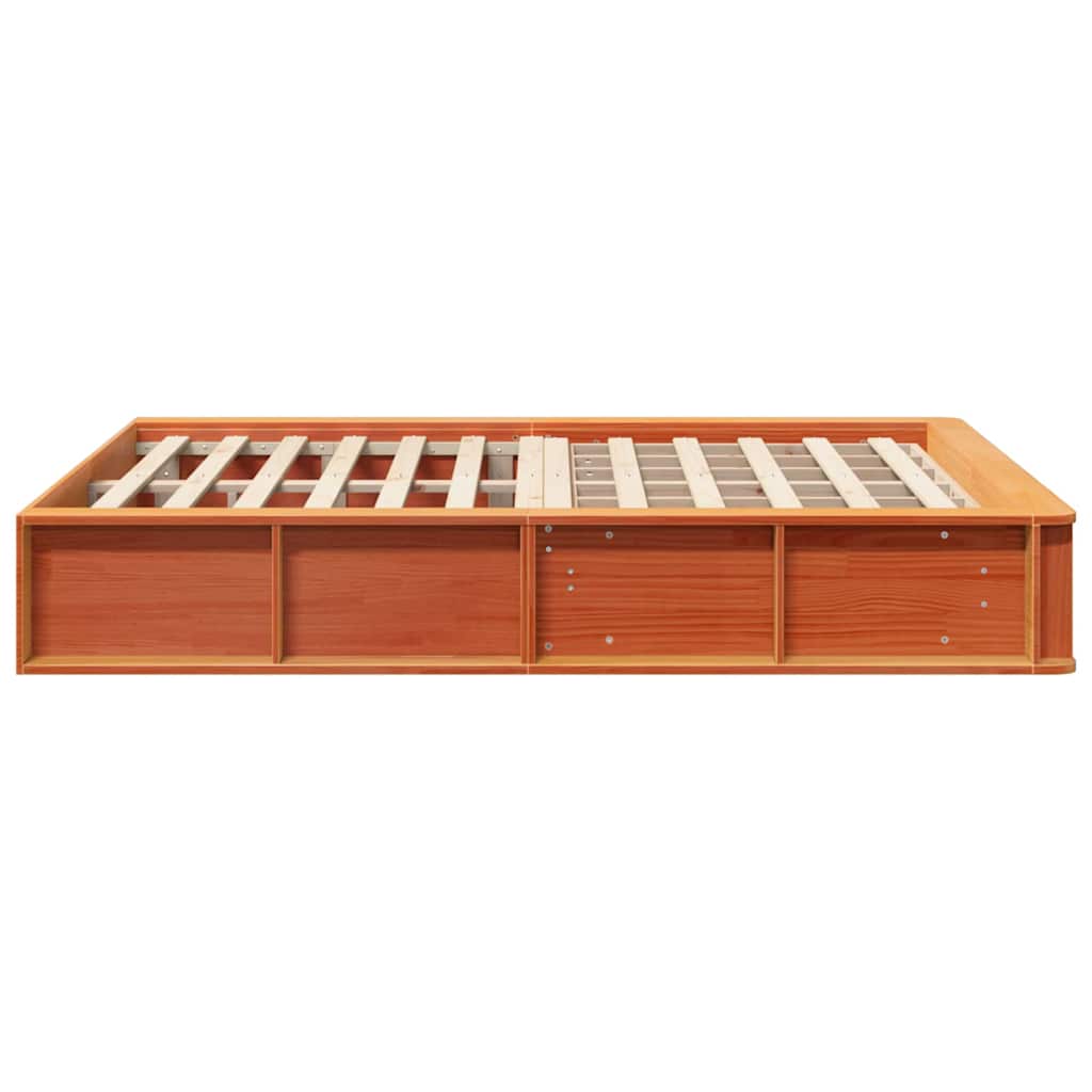 Bed Frame with Storage Wax brown 135 x 190 cm Solid Pine Wood