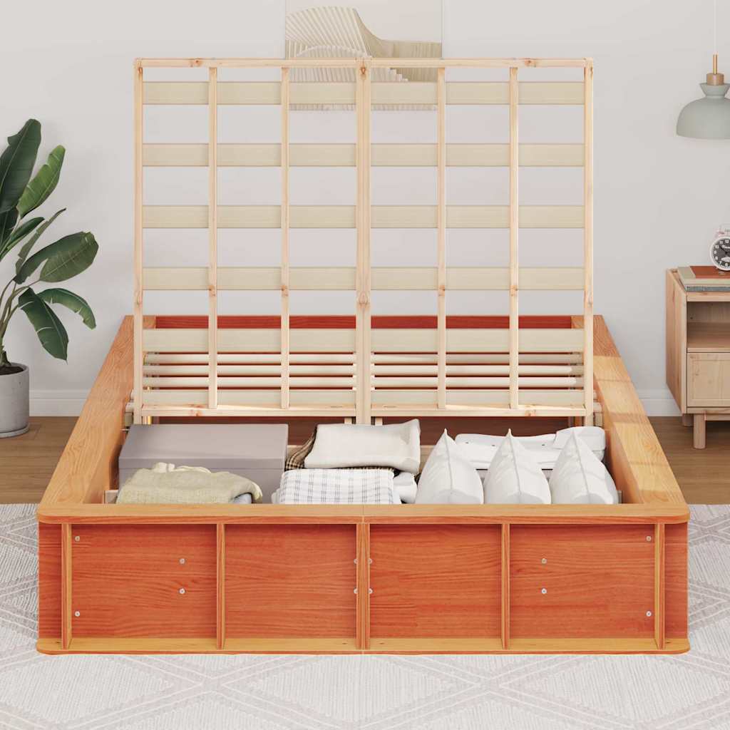 Bed Frame with Storage Wax brown 120 x 190 cm Solid Pine Wood
