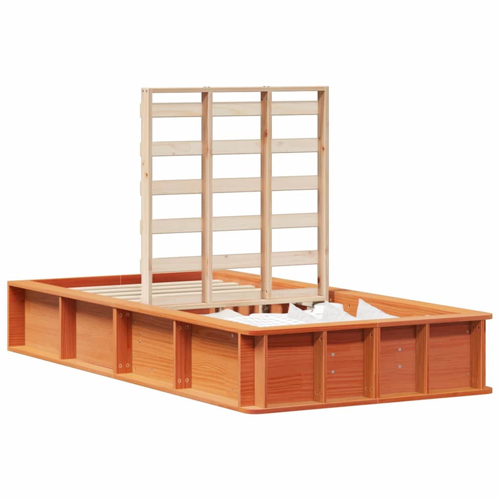 Bed Frame with Storage Wax brown 100 x 200 cm Solid Pine Wood