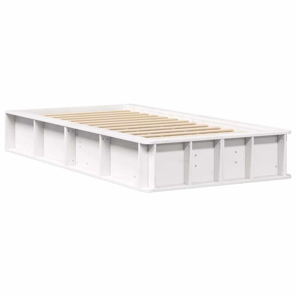 Bed Frame with Storage White 90 x 200 cm Solid Pine Wood
