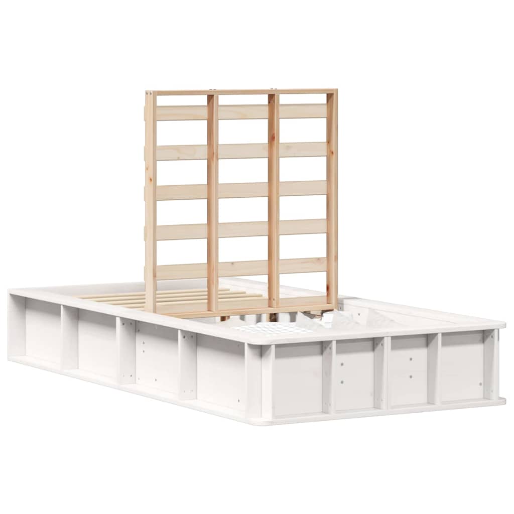 Bed Frame with Storage White 90 x 200 cm Solid Pine Wood