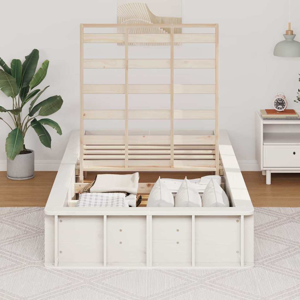 Bed Frame with Storage White 80 x 200 cm Solid Pine Wood