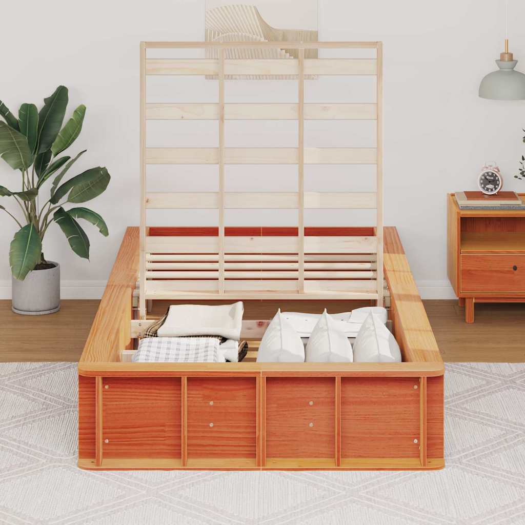 Bed Frame with Storage Wax brown 80 x 200 cm Solid Pine Wood