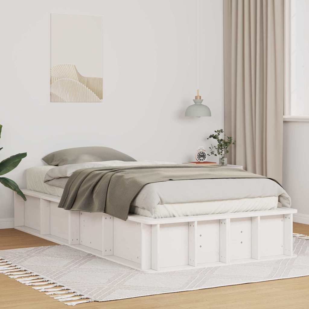 Bed Frame with Storage White 90 x 190 cm Solid Pine Wood