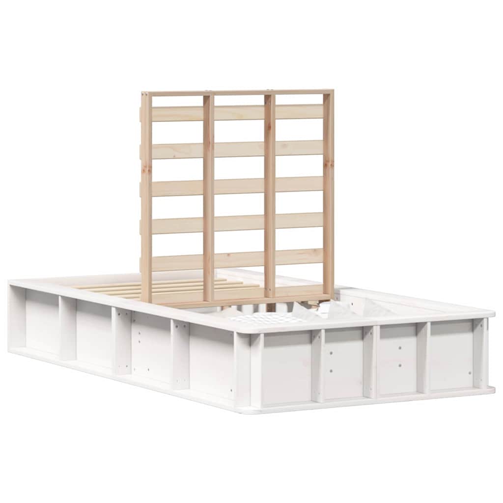 Bed Frame with Storage White 90 x 190 cm Solid Pine Wood