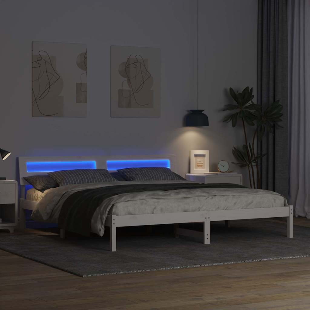 Bed Frame with LED Strip Lights White 200 x 200 cm Wood