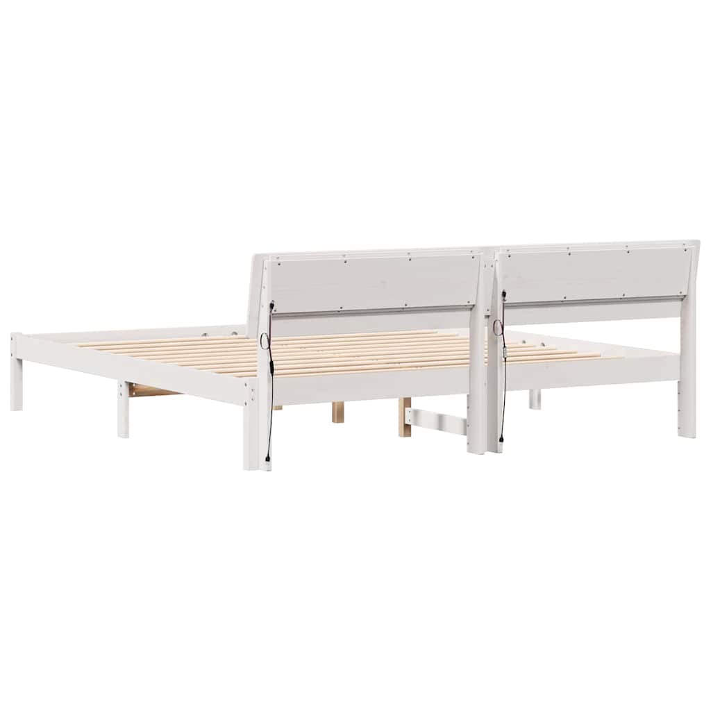Bed Frame with LED Strip Lights White 200 x 200 cm Wood