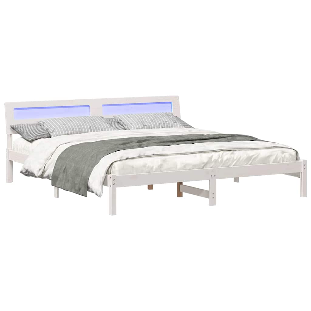 Bed Frame with LED Strip Lights White 200 x 200 cm Wood