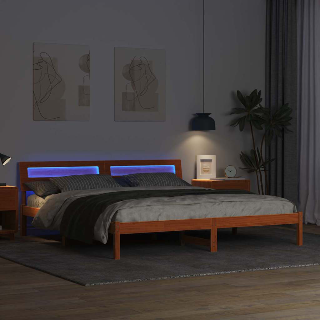 Bed Frame with LED Strip Lights Brown 200 x 200 cm Solid wood