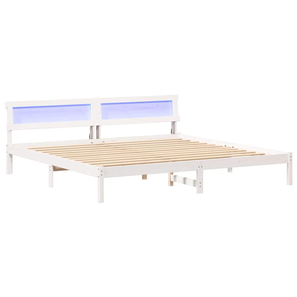 Bed Frame with Headboard White 200 x 200 cm Solid pine wood
