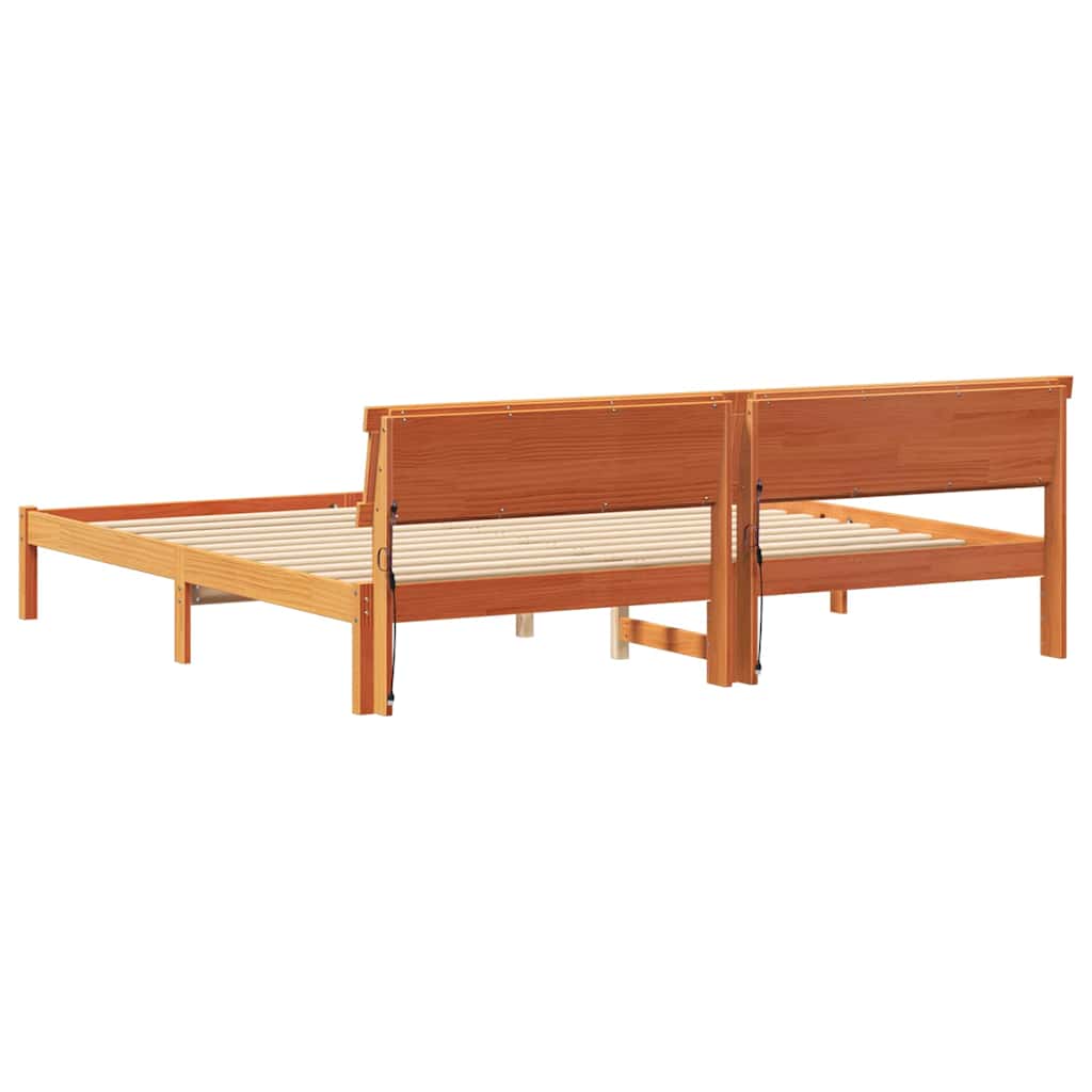 Bed Frame with Headboard Wax brown 200 x 200 cm Solid pine wood