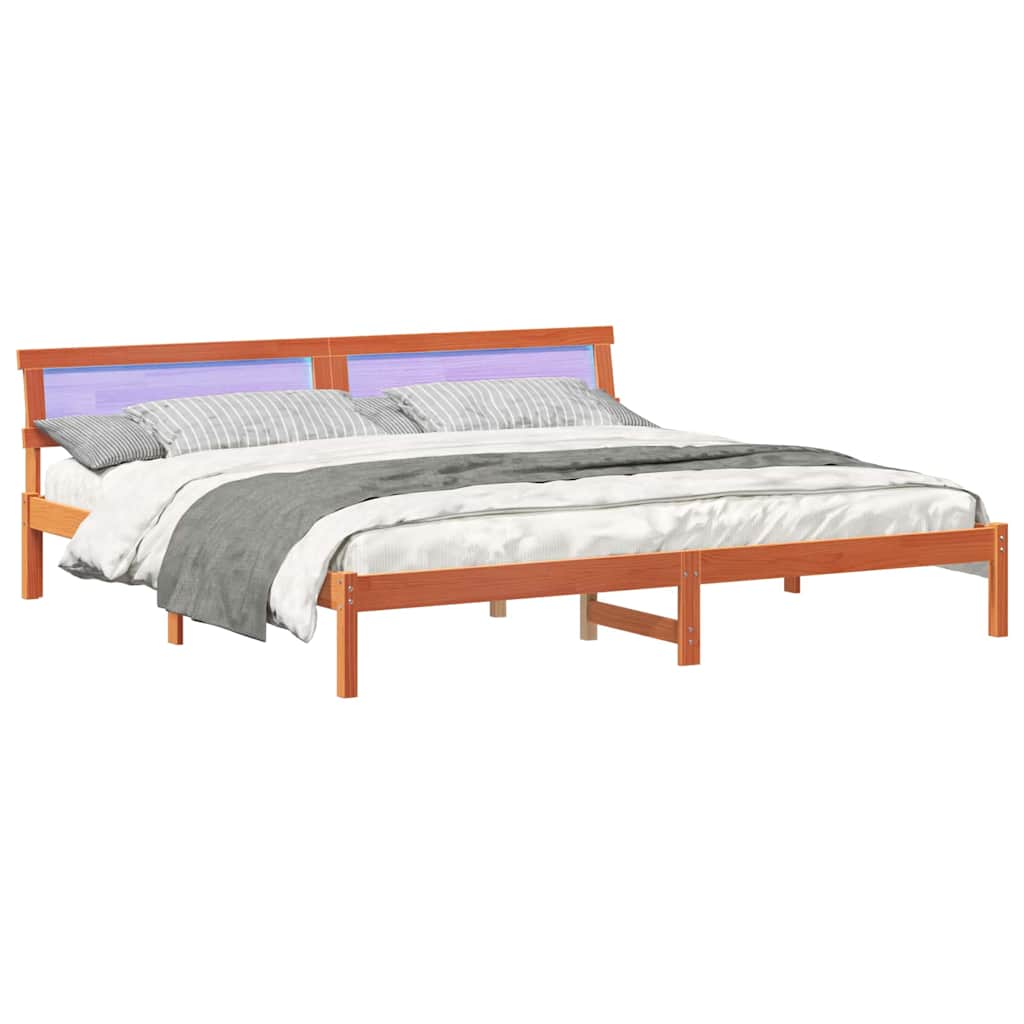Bed Frame with Headboard Wax brown 200 x 200 cm Solid pine wood