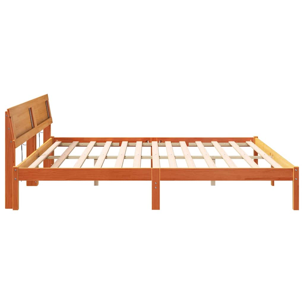 Bed Frame with Headboard Wax brown 200 x 200 cm Solid pine wood