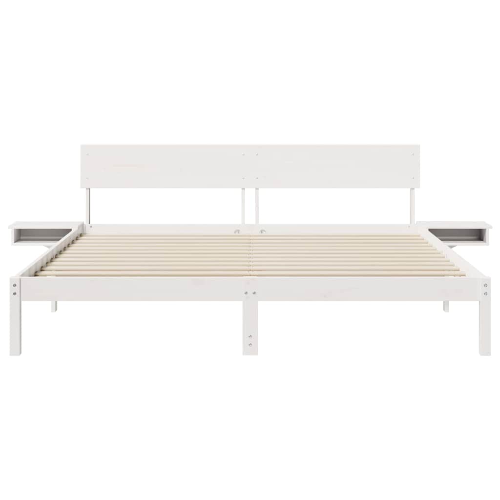 Bed Frame with Headboard White Solid pine wood
