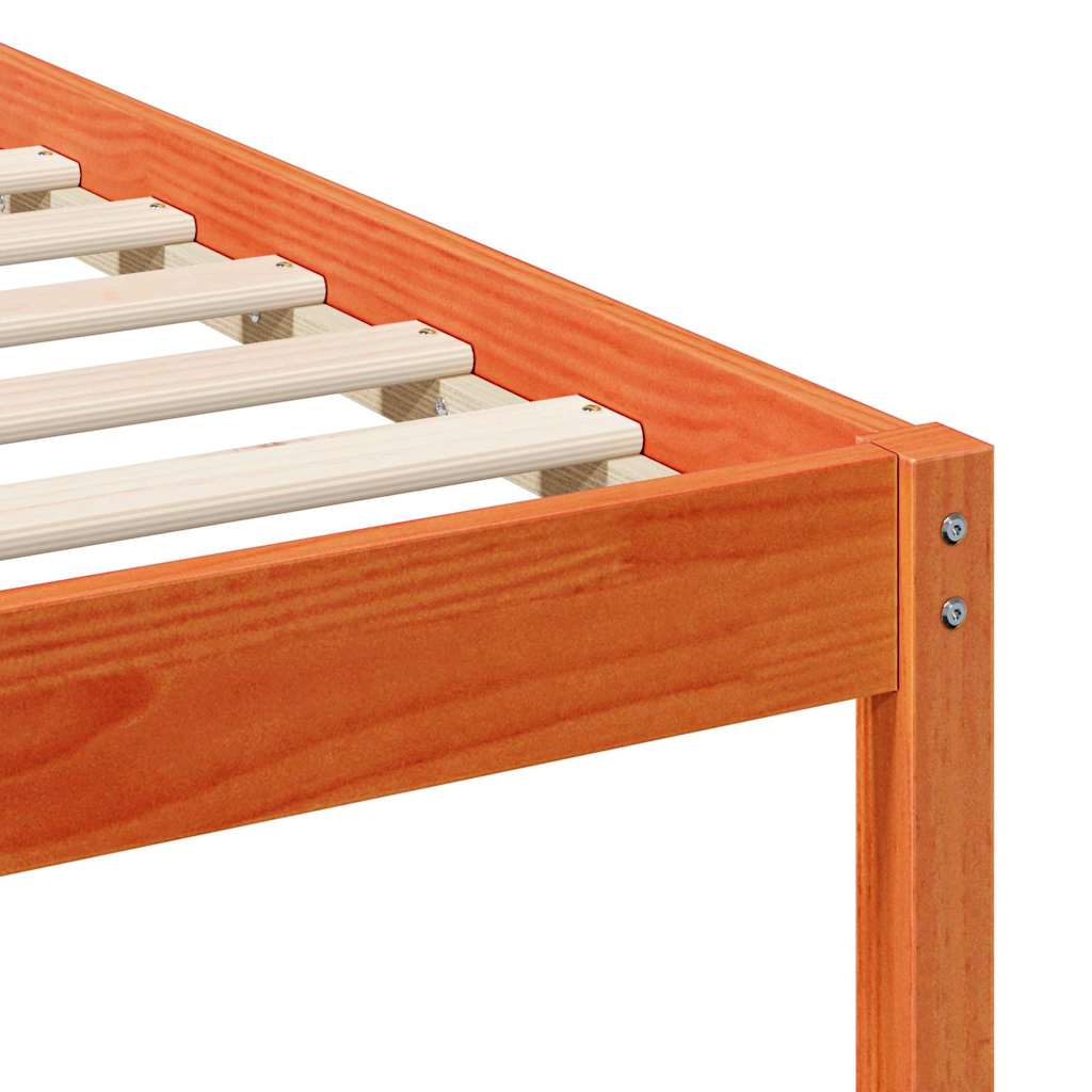 Bed Frame with Headboard Wax brown Solid pine wood