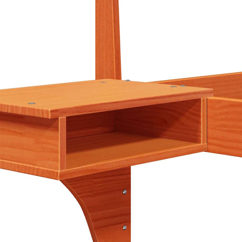 Bed Frame with Headboard Wax brown Solid pine wood