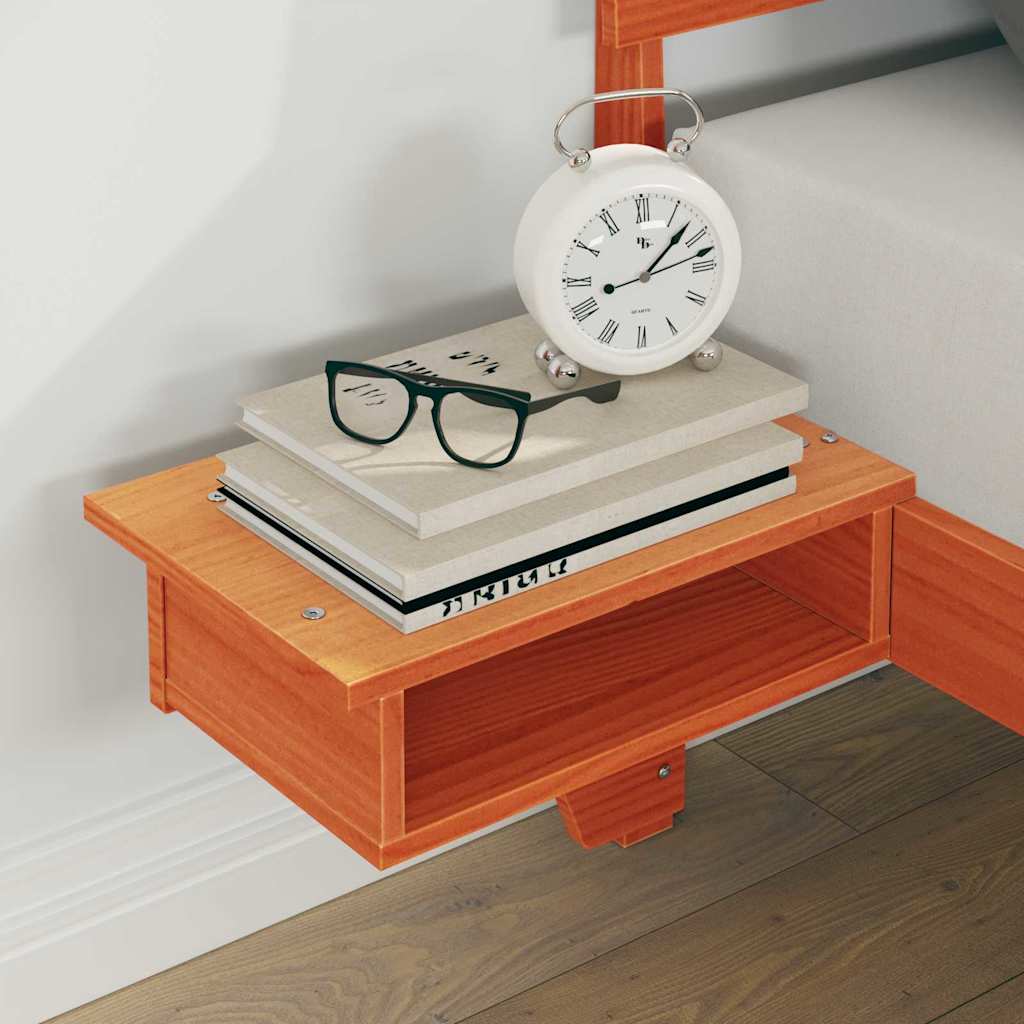 Bed Frame with Headboard Wax brown Solid pine wood