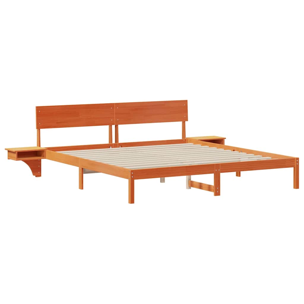 Bed Frame with Headboard Wax brown Solid pine wood
