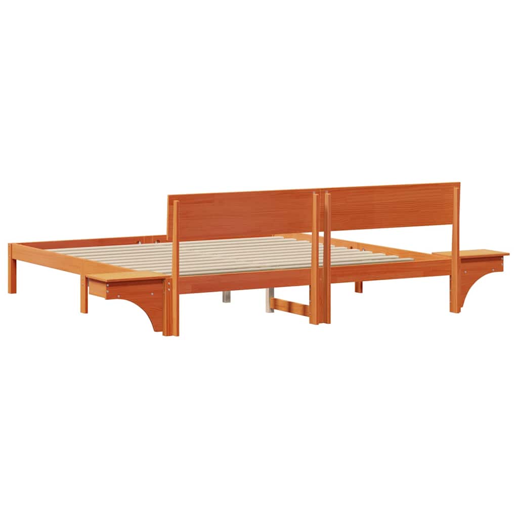 Bed Frame with Headboard Wax brown Solid pine wood