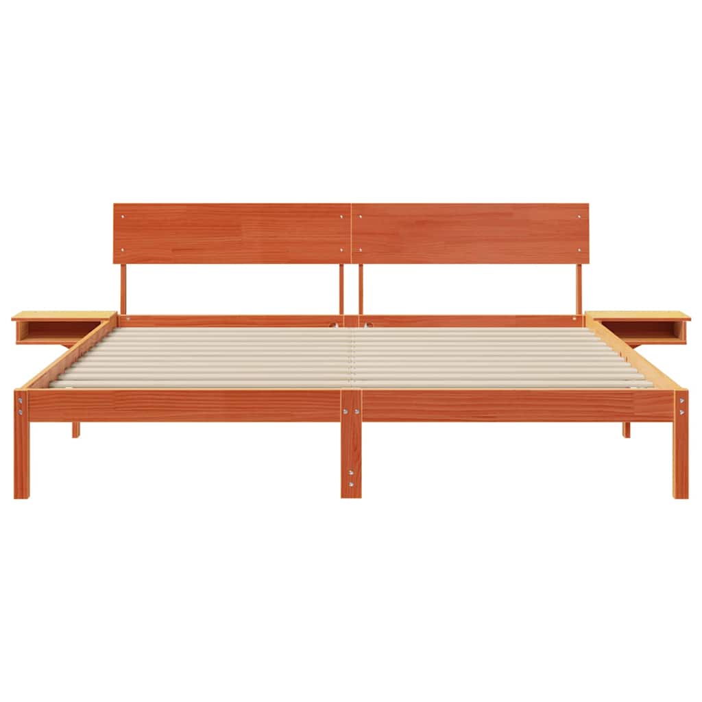 Bed Frame with Headboard Wax brown Solid pine wood