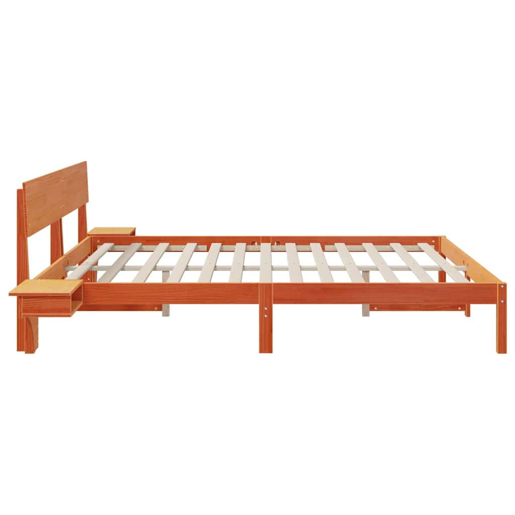 Bed Frame with Headboard Wax brown Solid pine wood
