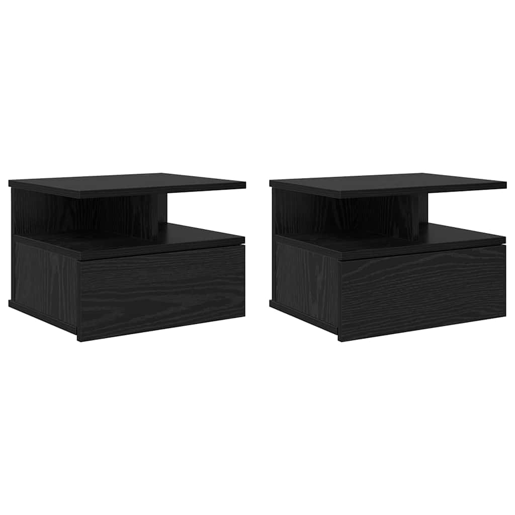 Floating Nightstand with Drawer 2 pcs Black oak 40 x 31 x 27 cm