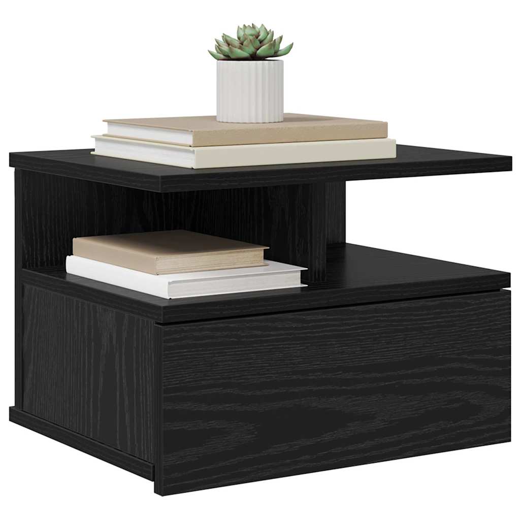 Floating Nightstand with Drawer 2 pcs Black oak 40 x 31 x 27 cm