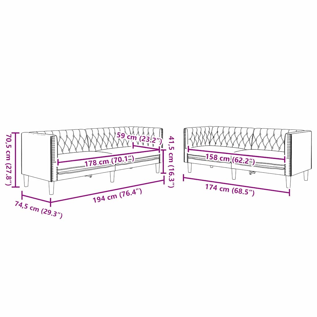 Sofa Set 2 pcs Black 194 x 74.5 x 70.5 cm Faux leather