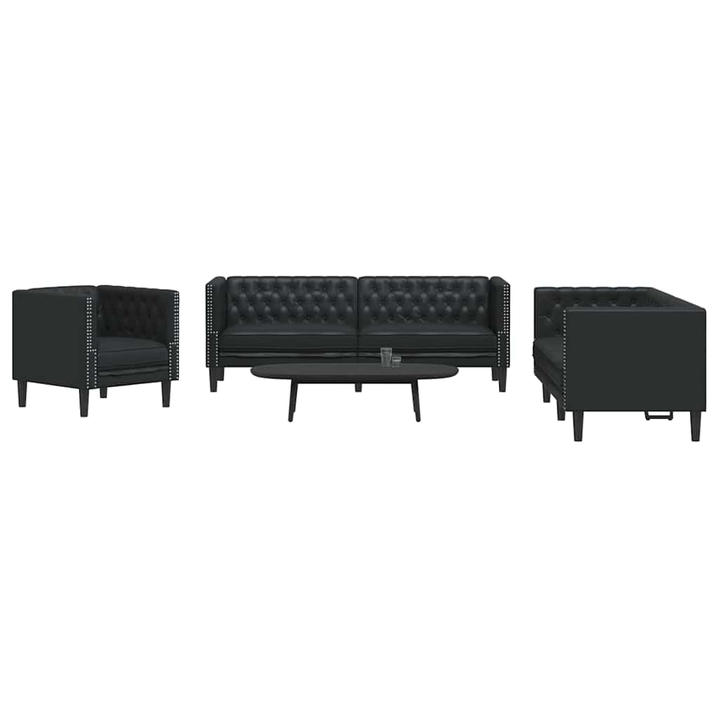 Sofa Set 3 pcs Black 194 x 74.5 x 70.5 cm Faux leather