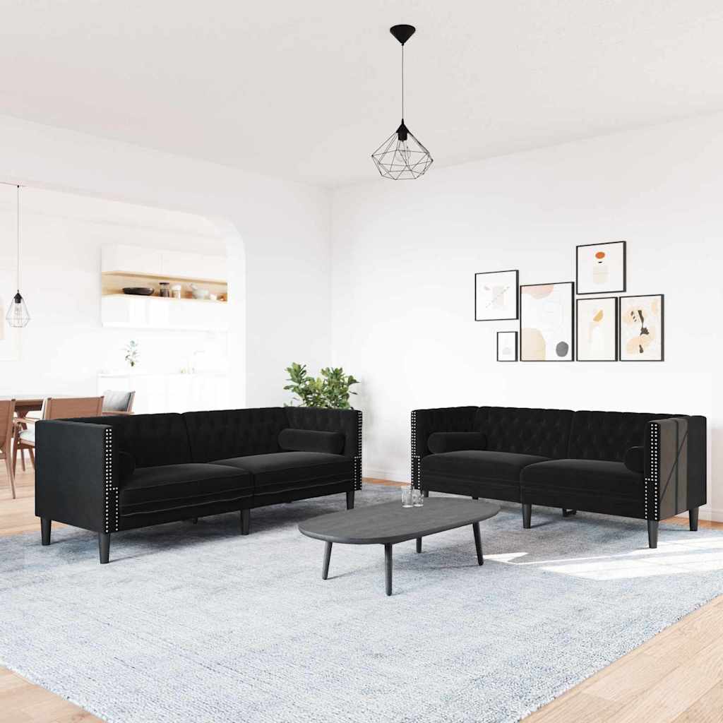 Sofa Set Black Velvet