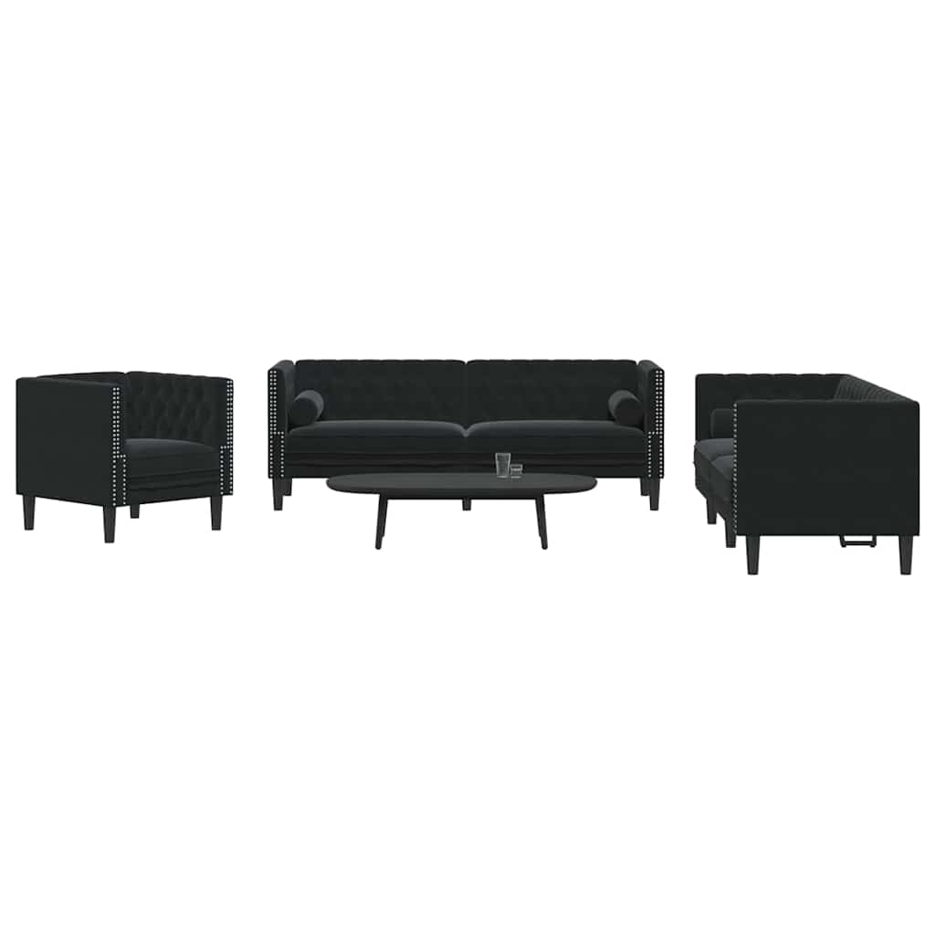 Sofa Set Black Velvet