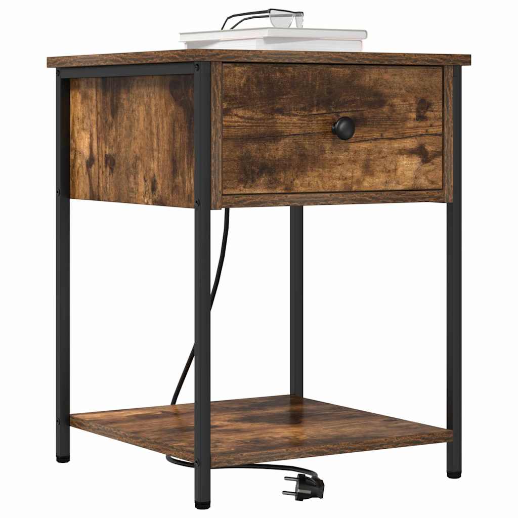 Bedside Cabinet with Drawer 2 pcs Smoked oak 42 x 41 x 56 cm