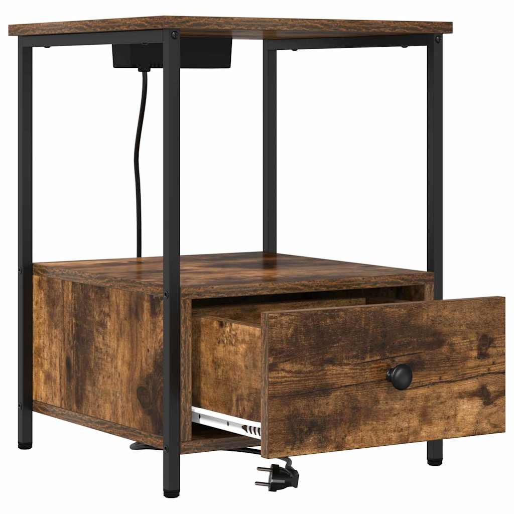 Bedside Cabinet with Charging Station 2 pcs Smoked oak