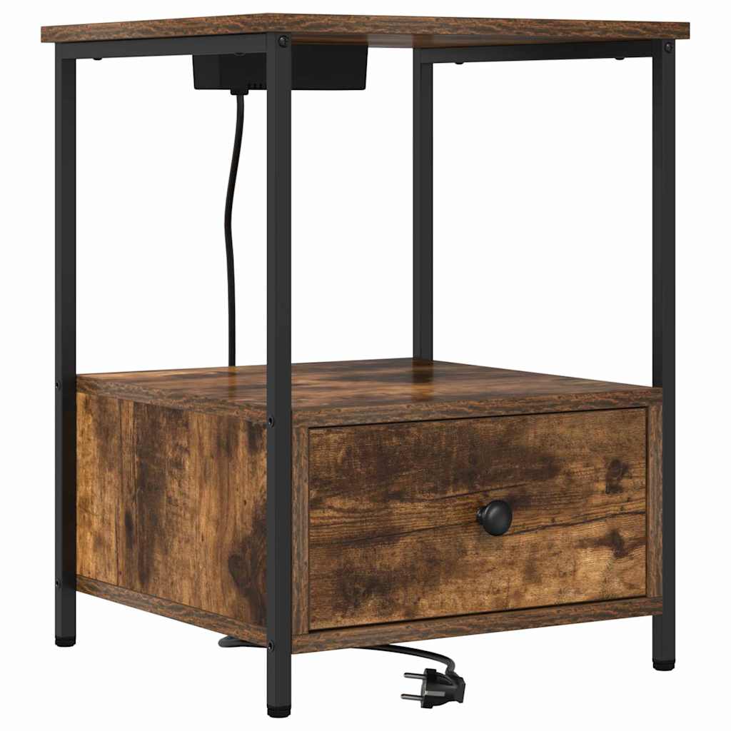 Bedside Cabinet with Charging Station 2 pcs Smoked oak