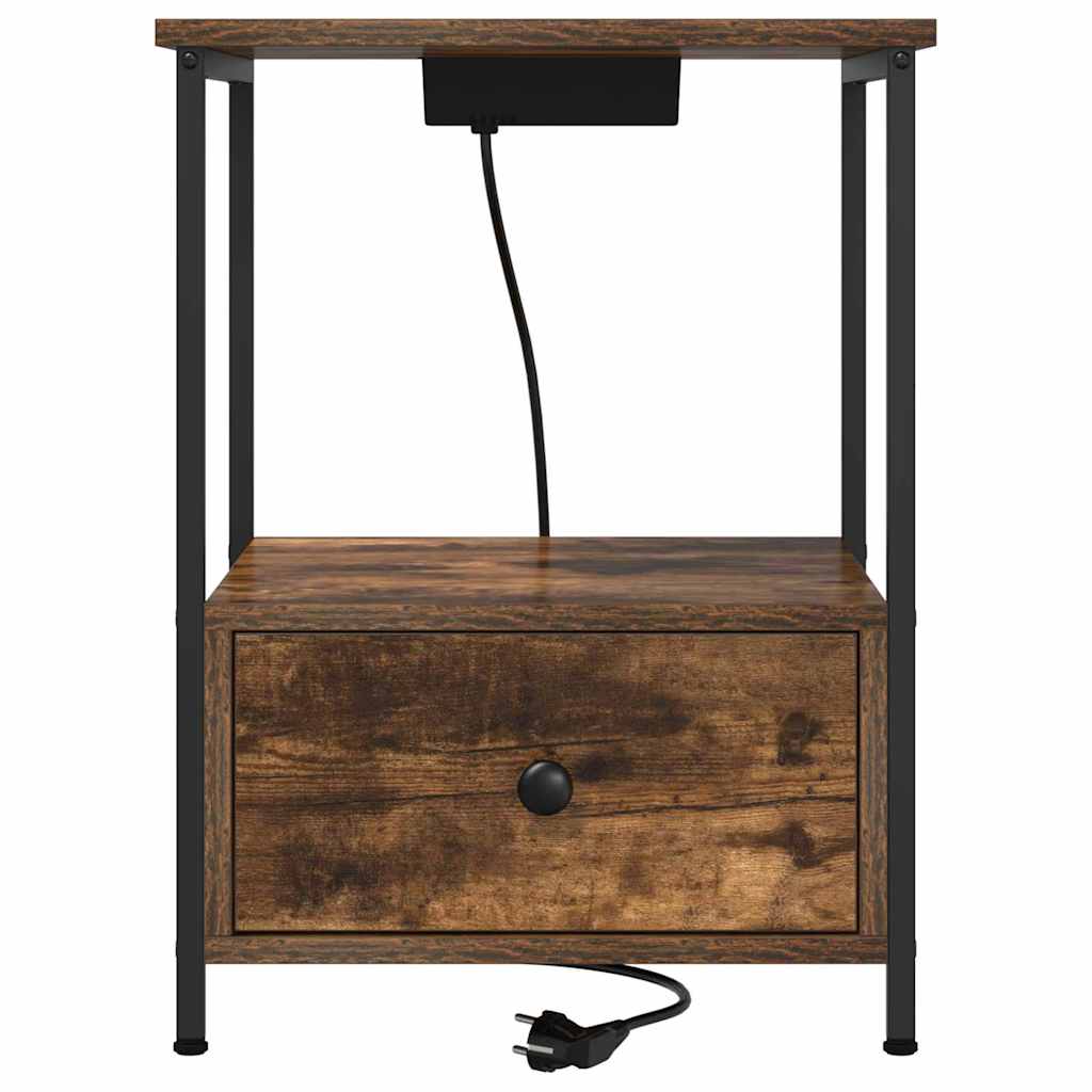 Bedside Cabinet with Charging Station 2 pcs Smoked oak