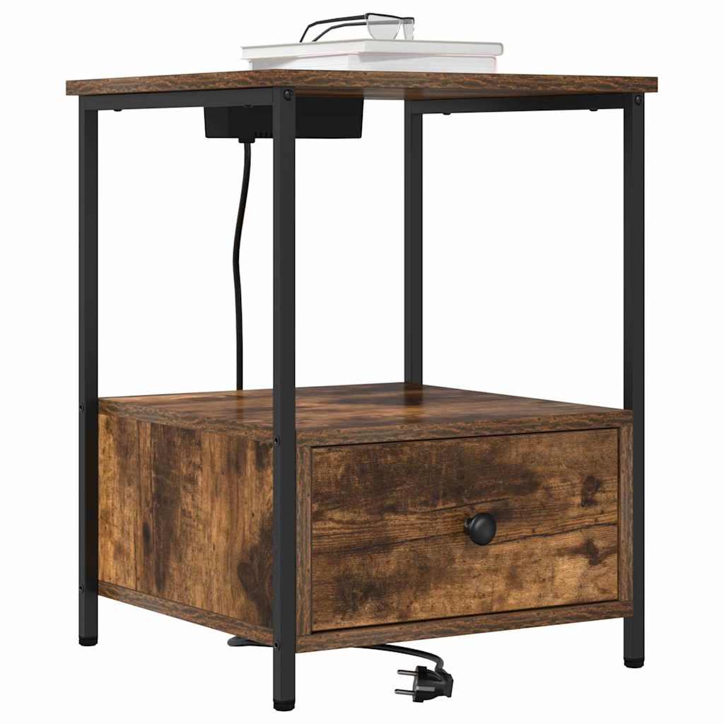 Bedside Cabinet with Charging Station 2 pcs Smoked oak